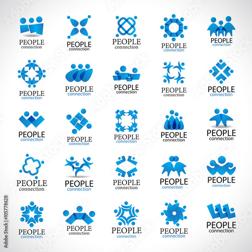 People Connection Icons Set-Isolated On Gray Background-Vector Illustration,Graphic Design Editable For Your Design.Collection Of Happy People,Unity Sign Connected.