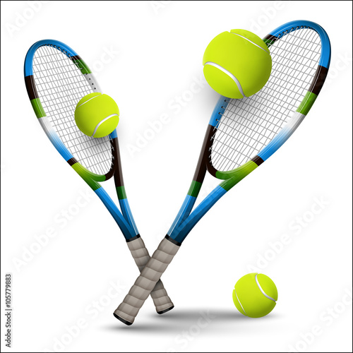 Tennis symbols rackets and balls isolated on white background