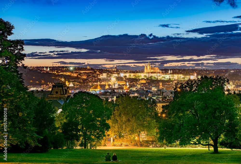 Fototapeta premium Prague Old Town Panorama from Riegrovy Sady Beer Garden
