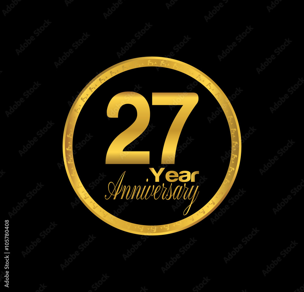 Fototapeta premium 27 anniversary with black golden ring 