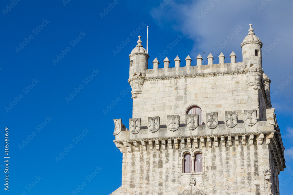 Belem Tower on the Tagus River a famous landmark in in Lisbon Po