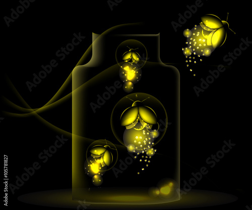 night fireflies sitting in a glass jar