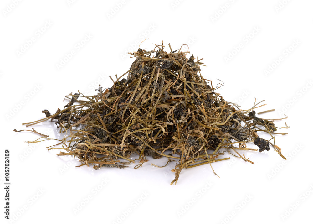 Heap of dry green tea isolated on white background