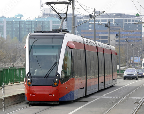 Modern looking multi carriage tramway