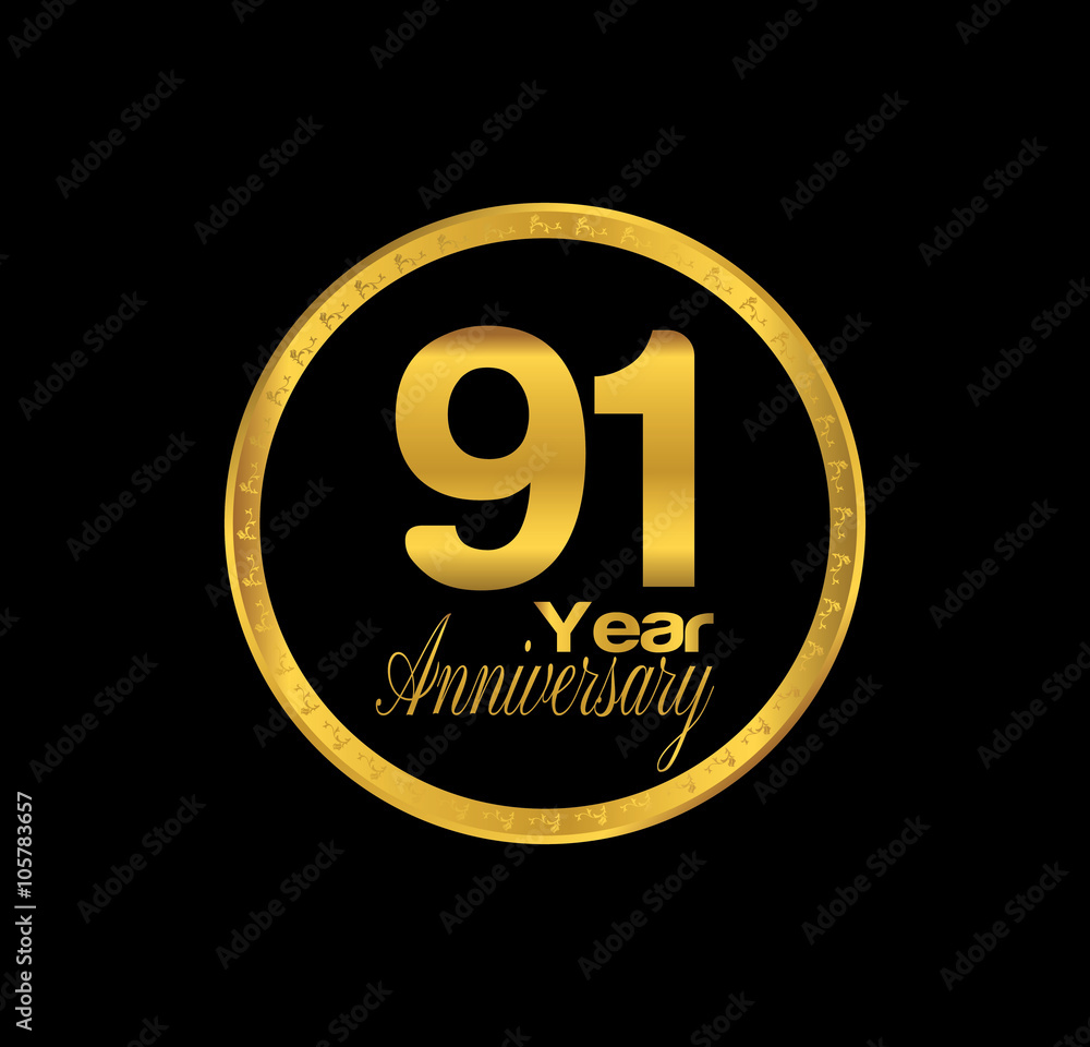 Fototapeta premium 91 anniversary with black golden ring 