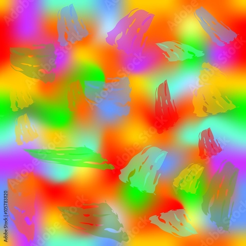 Grunge seamless modern abstract background with blurry splashes and semitransparent brush strokes in psychedelic vivid colors, wild color combination