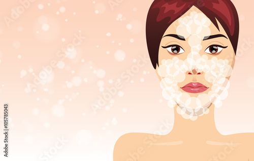Fresh beautiful woman face washes process, vector