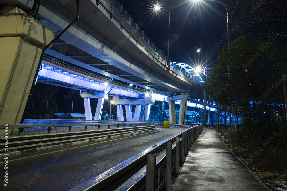 Bridge illuminated at night