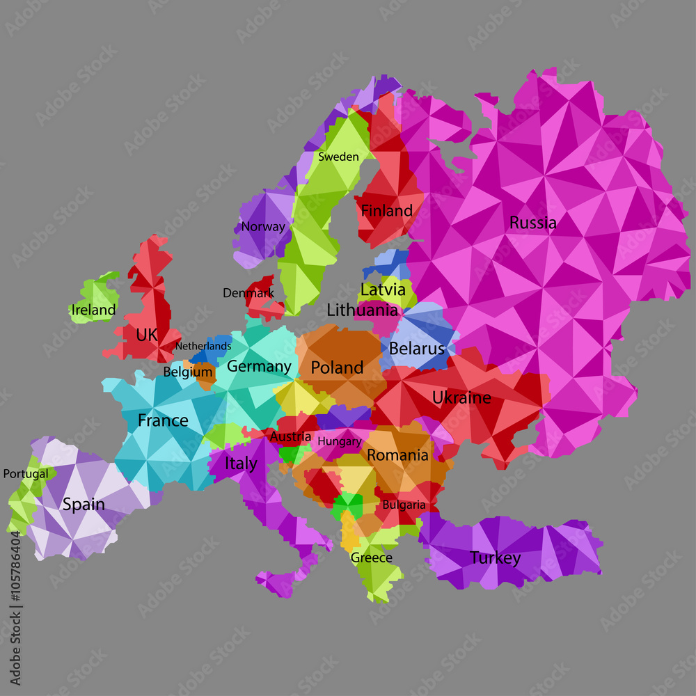 map of Europe,low polygon