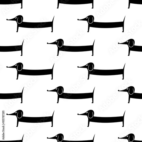 Cartoon dog seamless pattern. Cute dachshund vector illustration. Child drawing style puppy background.