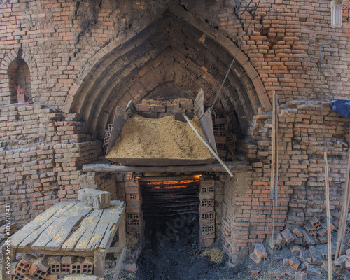 Burning brick making kiln, Mekong, Vietnam