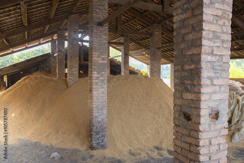Rice husk fuel for firing brick kilns  Mekong  Vietnam