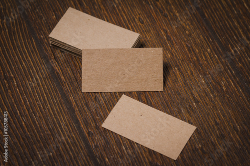 Craft business cards on a wooden background
