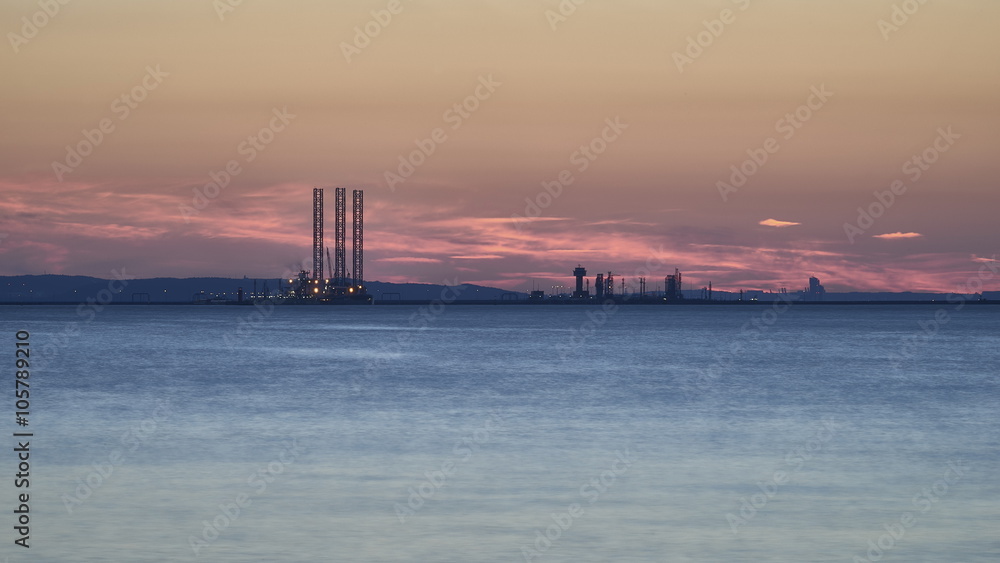 Industry area - Port of Gdansk at sunset, Poland.