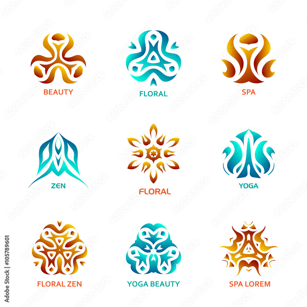Vector floral logo design templates. Nature icons. Abstract shapes for  spring, beauty, spa, yoga, concepts, well being, emblem, monogram. Stock  Vector | Adobe Stock
