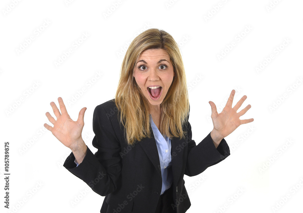 young attractive and happy business woman posing confident smiling excited presenting product young attractive and happy business woman posing confident smiling excited presenting product