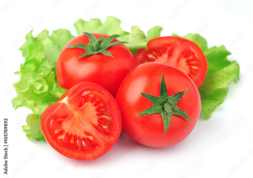Tomato and salad leaves isolated