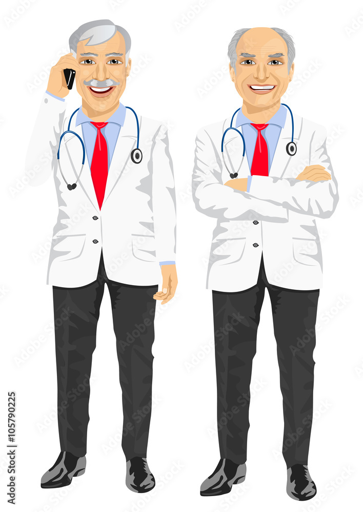 mature medical male doctor with arms folded talking on the phone mature medical male doctor with arms folded talking on the phone
