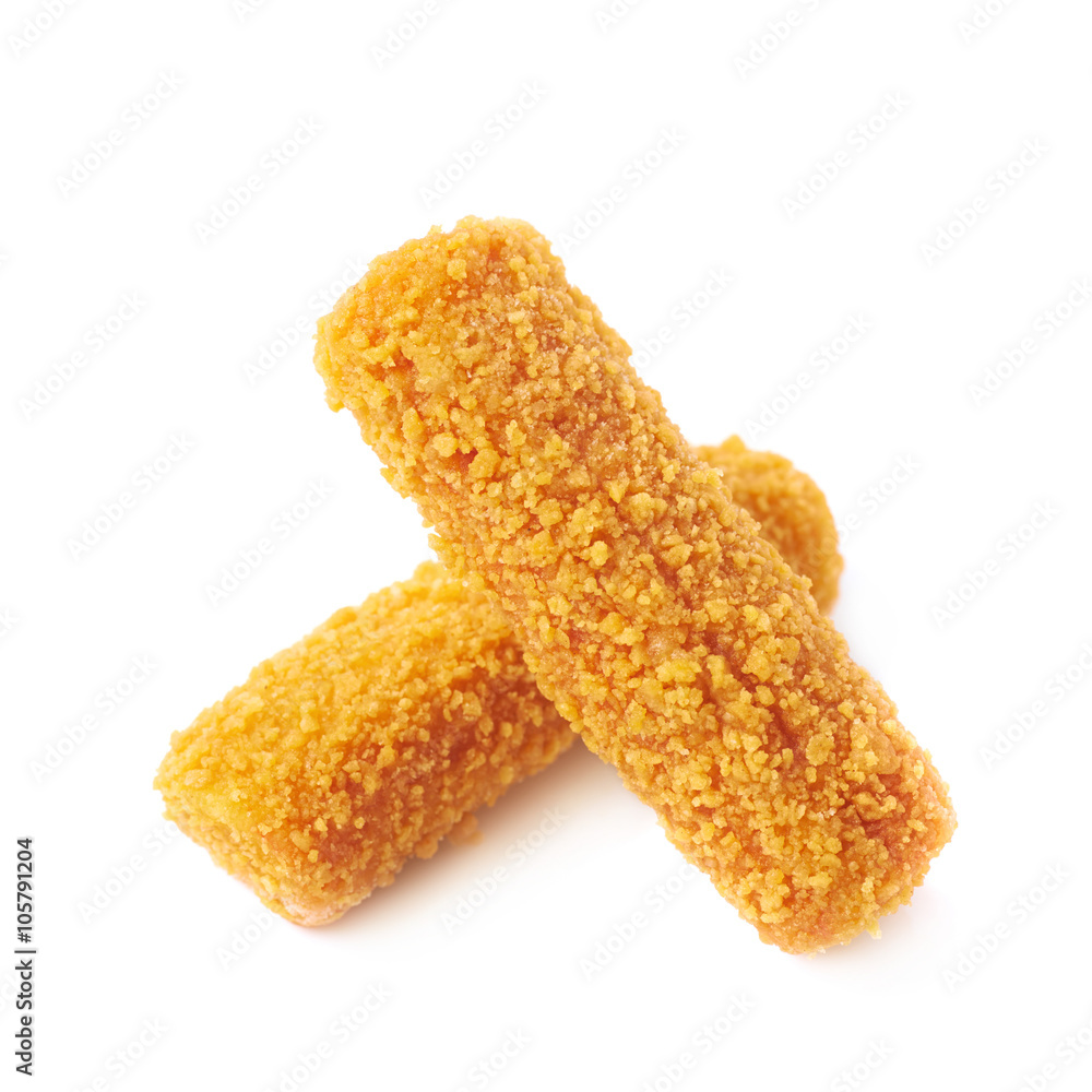 Pile of breaded crab sticks isolated Pile of breaded crab sticks isolated