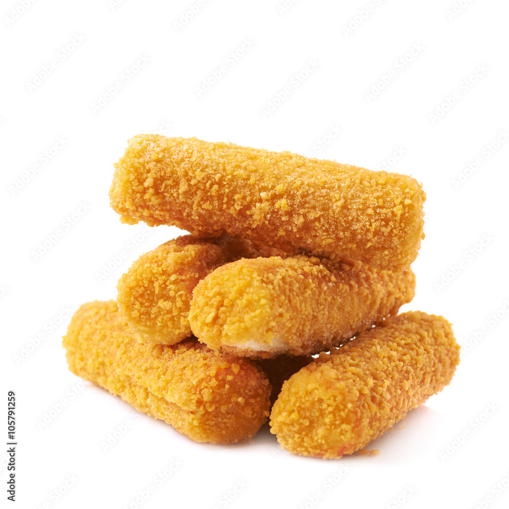 Pile of breaded crab sticks isolated Pile of breaded crab sticks isolated