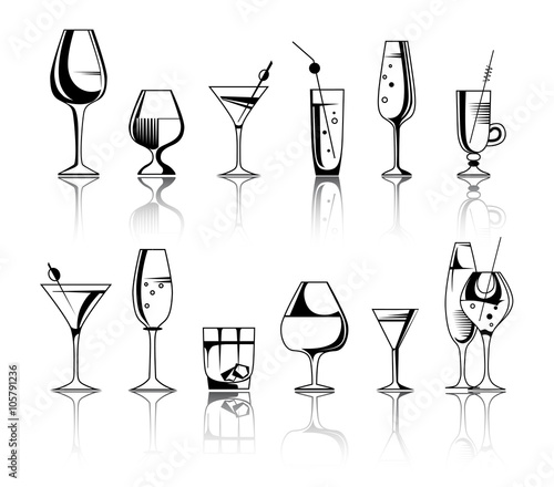  Set of alcohol drinks and cocktails. Vector illustration