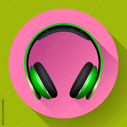 Realistic Vector headphones icon. Flat design style.