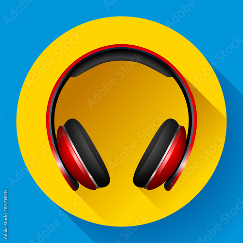 Realistic Vector headphones icon. Flat design style.