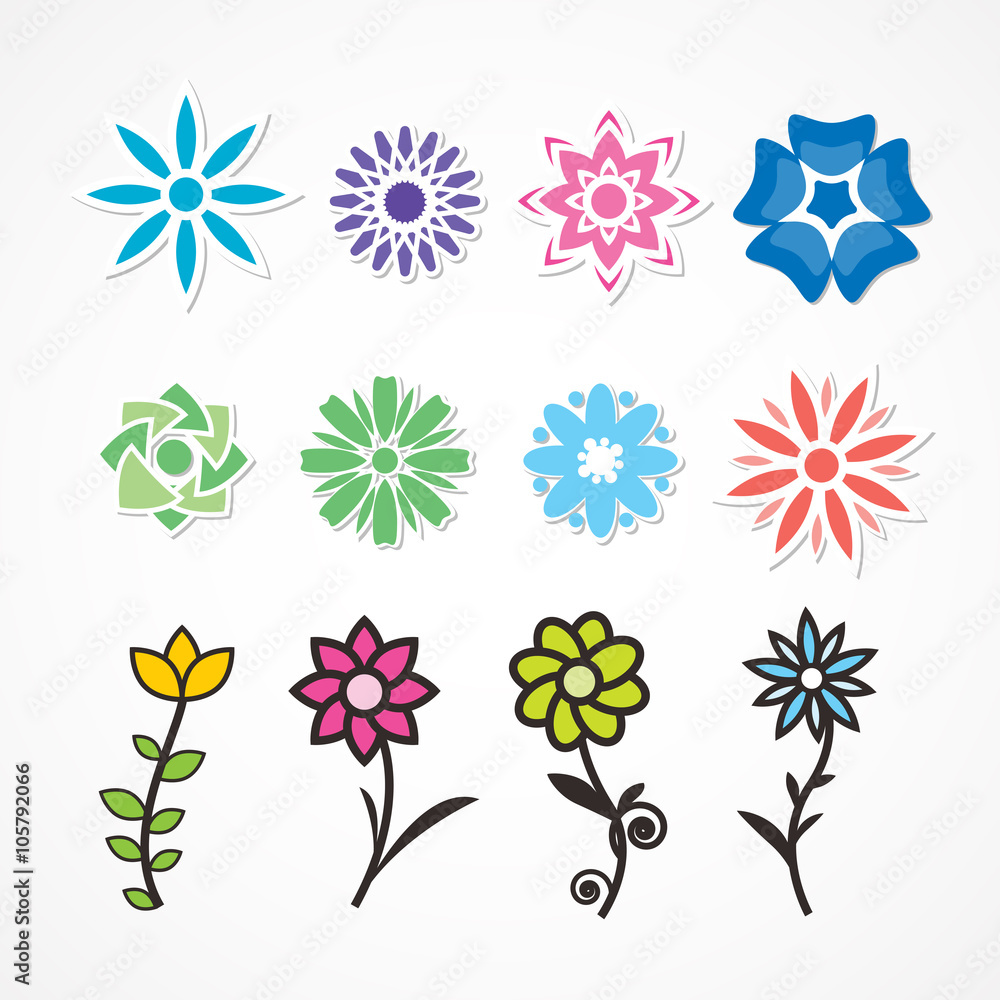 Multicolored flowers.Set of flowers of various shapes and colors.