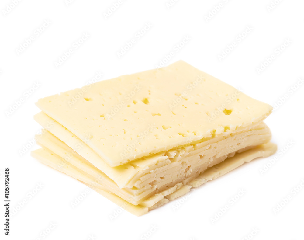 Pile of cheese slices isolated