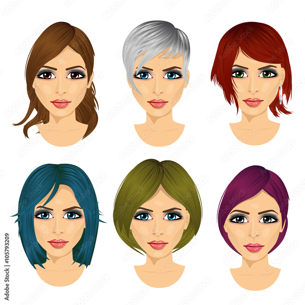 isolated set of young woman avatar with different hairstyles isolated set of young woman avatar with different hairstyles