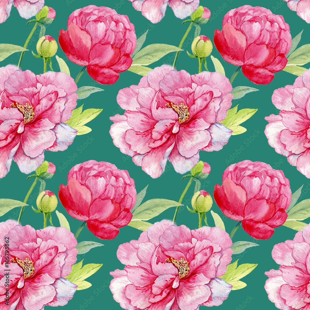 Naklejka peony,floral pattern, background, hand,floral background
