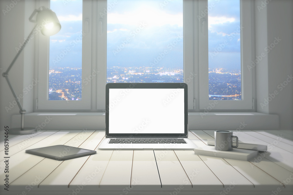 Fototapeta premium Blank laptop at night