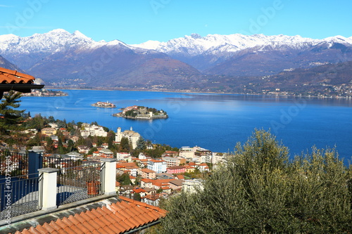 View from Stresa to Isola Bella and Isola dei Pescatori, Lake Maggiore Italy 