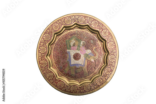 Antic engraved dyed metal plate in oriental style