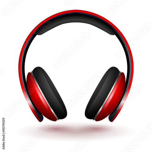 Realistic Red Vector headphones isolated on white