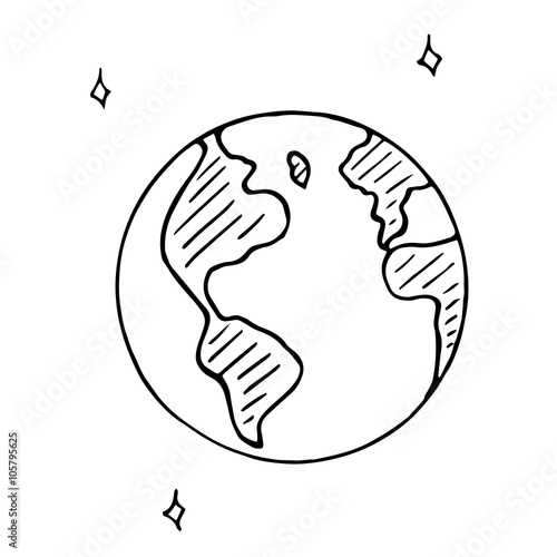 Vector doodle globe icon, hand drawn earth isolated