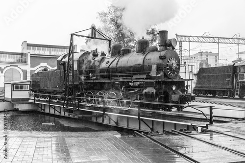 old black steam locomotive in Russia 