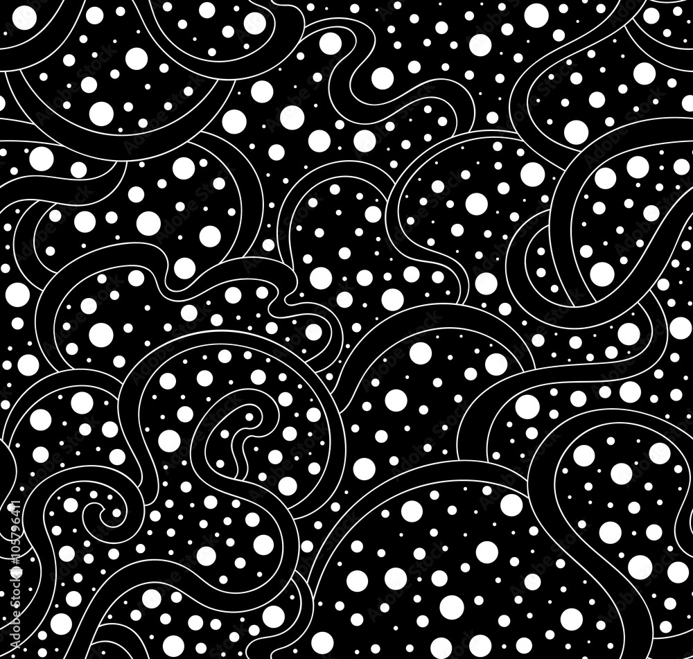Obraz premium Abstract vector seamless pattern with figured lines and white dots. Endless decorative texture