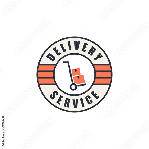 Delivery service logo, hand truck with cardboard boxes silhouette
