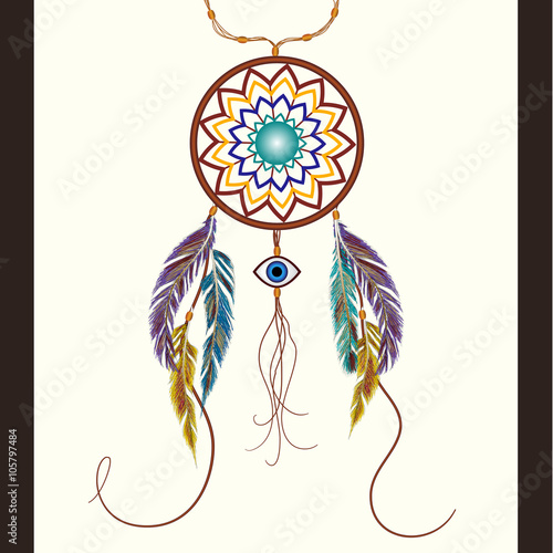 Dreams catcher with decorative feathers. Amulet against the evil eye. Boho style. Indian amulet.