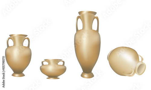 Amphora vase light clay pattern baby is lying on one side of white background