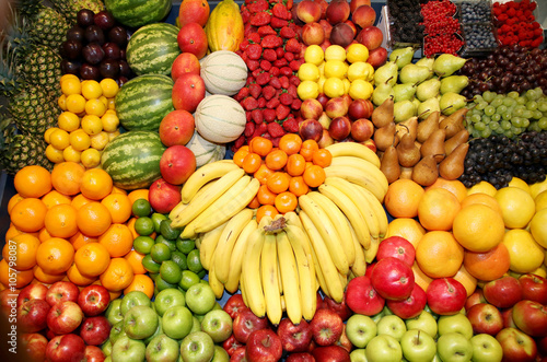 Big assortment of organic fruits on market
