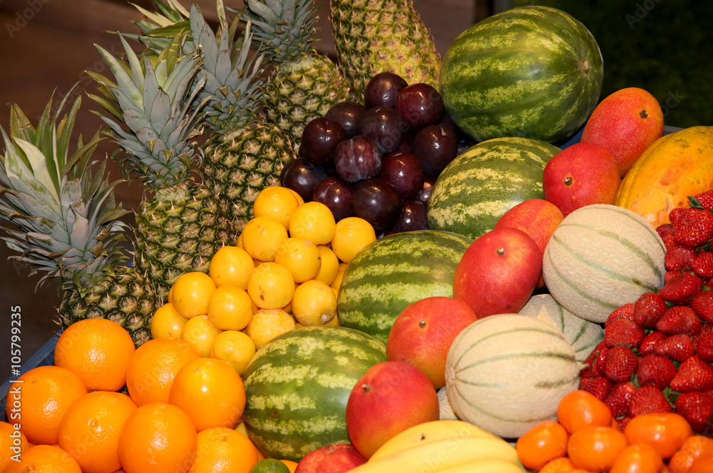 Beautiful variety of colorful fruits as a composition