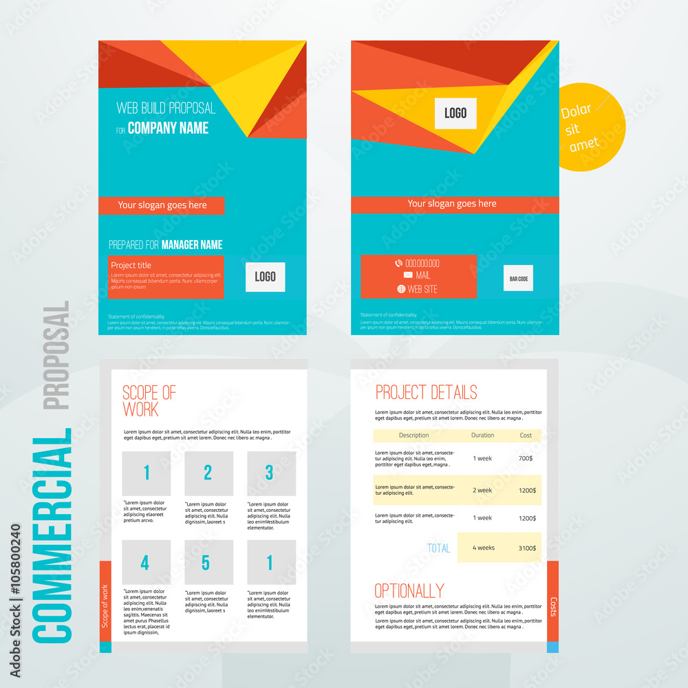 Vector commercial proposal design template for your business in bright colors. EPS10 Vector commercial proposal design template for your business in bright colors. EPS10