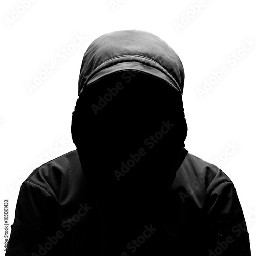 Unrecognizable person, Unrecognizable person wearing hood against isolate on white background