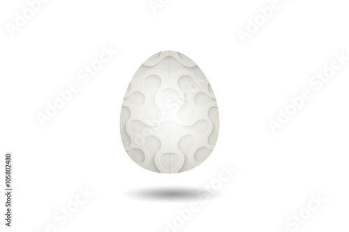 Easter egg with modern texture and Happy Easter text standing on a plain white background