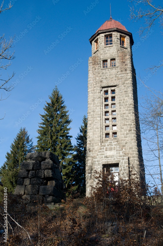 Fototapeta premium Lookout tower in the Jizera mountains, North Bohemia, Czech republic