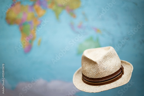 fashion italian hat at map background