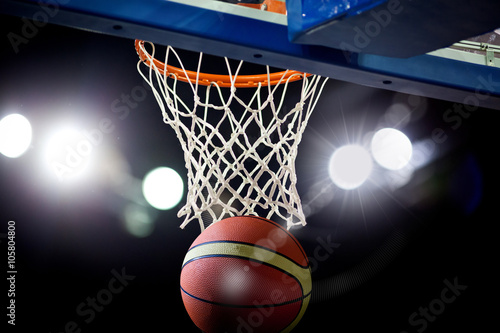 Basketball going through the hoop at a sports arena (intentional © Melinda Nagy