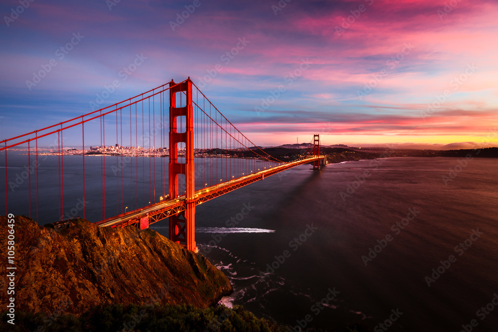 Golden Gate Bridge Wandbilder Foto, sunset bei EuroPosters Poster